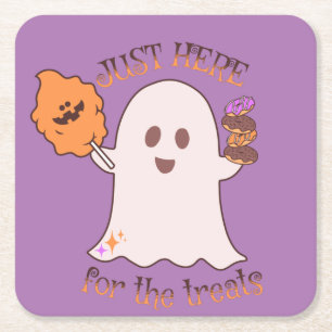 Halloween Treats Ghost and Sweets Party  Square Paper Coaster