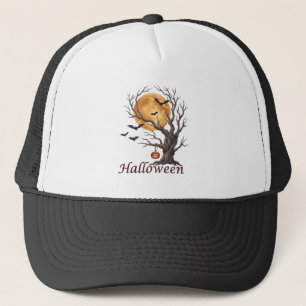 Halloween Tree and Pumpkin Jack-o'-Lantern T-Shirt Trucker Hat