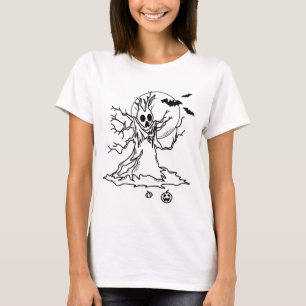 Halloween Tree with Antlers, Moon and Pumpkins  T-Shirt