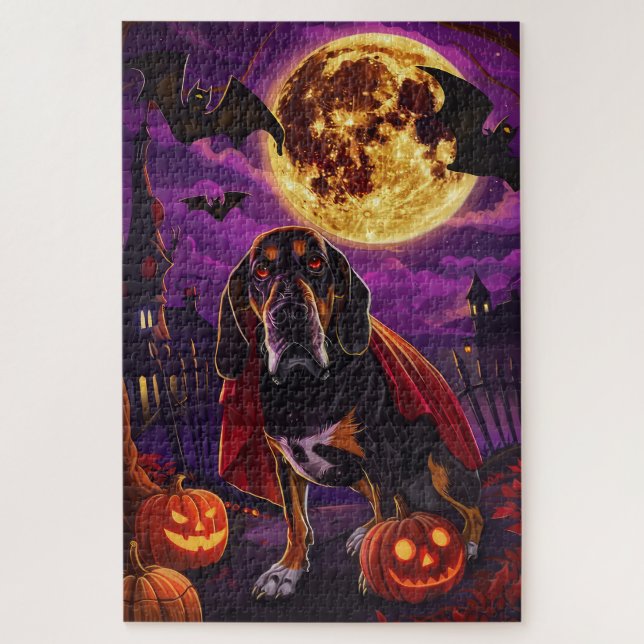 Halloween Treeing Walker Vampire Pumpkins Scary Jigsaw Puzzle (Vertical)