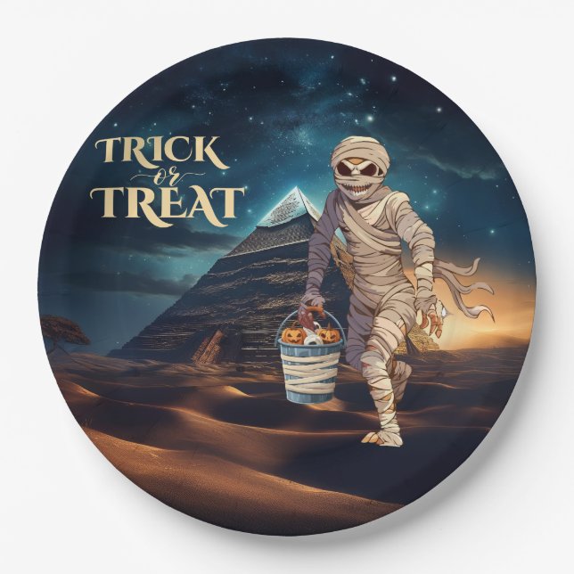 Halloween Trick of Treat Mummy Paper Plate (Front)