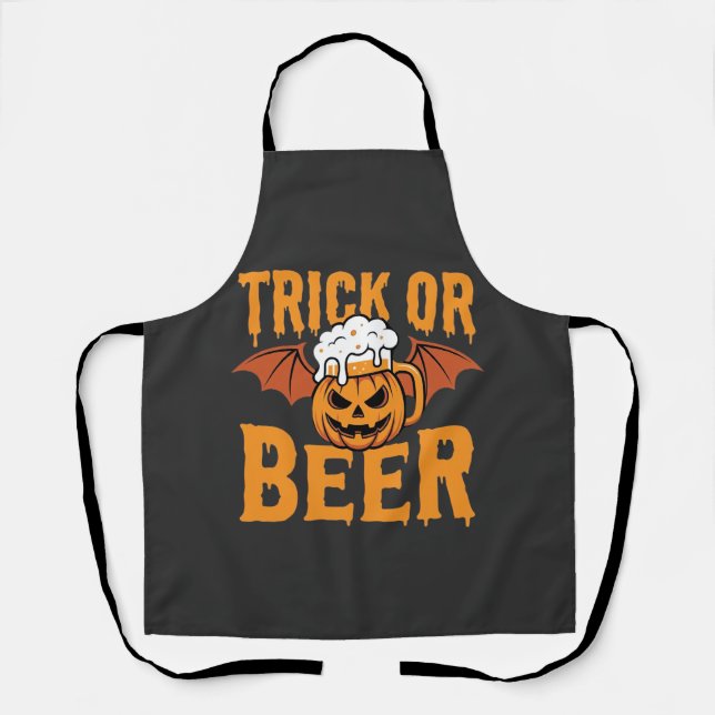 Halloween Trick or Beer Pumpkin Bat Graphic Apron (Front)