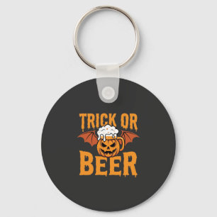 Halloween Trick or Beer Pumpkin Bat Graphic Key Ring