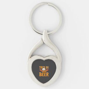 Halloween Trick or Beer Pumpkin Bat Graphic Key Ring
