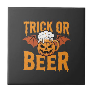 Halloween Trick or Beer Pumpkin Bat Graphic Tile