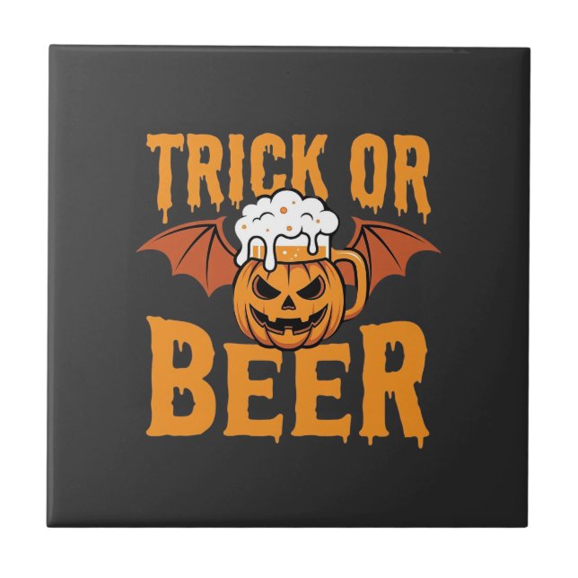 Halloween Trick or Beer Pumpkin Bat Graphic Tile (Front)