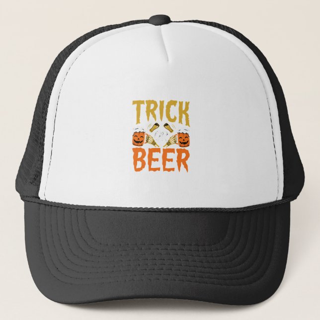 Halloween Trick or Beer Skeleton Hands Trucker Hat (Front)