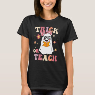 Halloween Trick or Teach Groovy Retro Ghost Teache T-Shirt