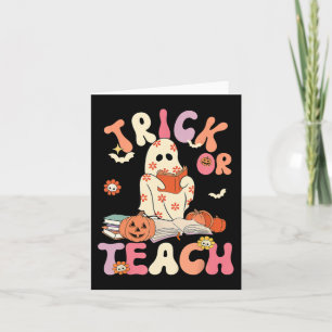 Halloween Trick or Teach Retro Floral Ghost Teache Card