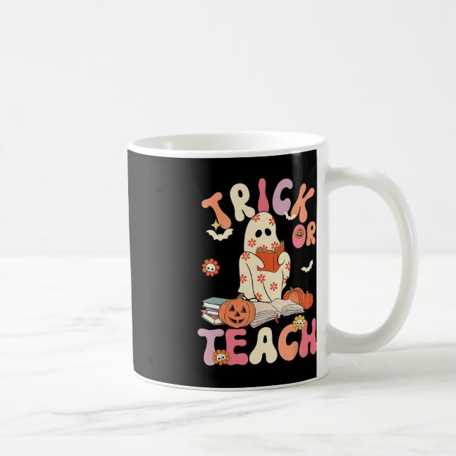 Halloween Trick or Teach Retro Floral Ghost Teache Coffee Mug (Right)