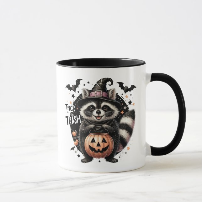Halloween Trick or Trash Adorable Racoon Mug (Right)