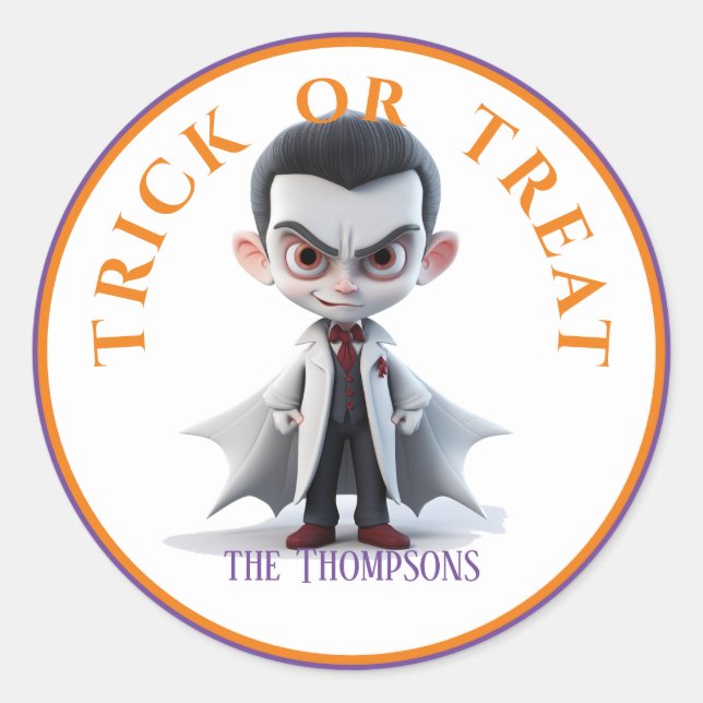  Halloween Trick or Treat Big Head Dracula Classic Round Sticker (Front)