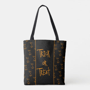Halloween trick or treat black and orange tote bag