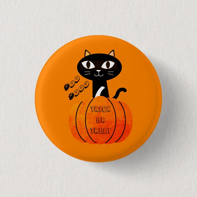 Halloween Trick or Treat Black Cat Cute Spooky Boo 3 Cm Round Badge (Front)