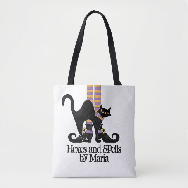Halloween Trick Or Treat Black Cat Witch Shoes Tote Bag (Front)