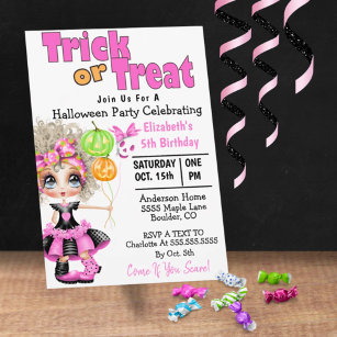 Halloween Trick Or Treat Blonde Girl Birthday  Invitation