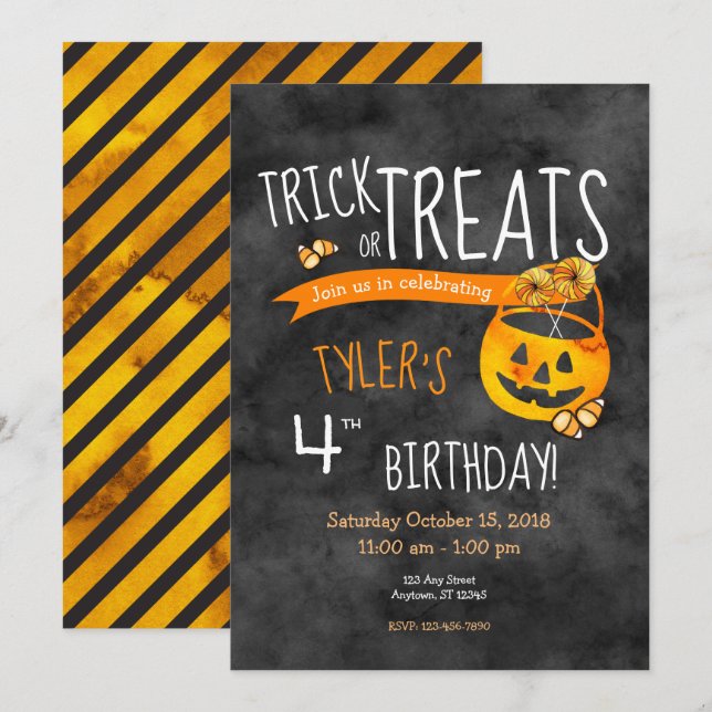 Halloween Trick or Treat Boy or Girl Birthday Invitation (Front/Back)