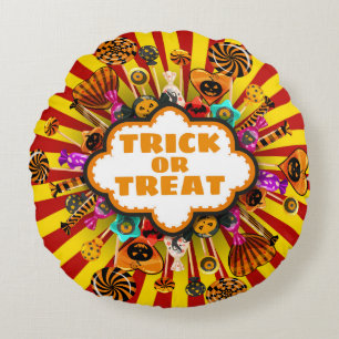 Halloween Trick or Treat Candy and sweets. Autumn Round Cushion