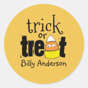 Halloween Trick or Treat Candy Corn Typography Classic Round Sticker