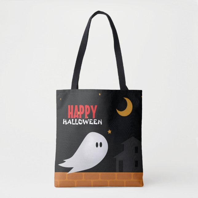 Halloween trick or treat cartoon ghost tote bag (Front)