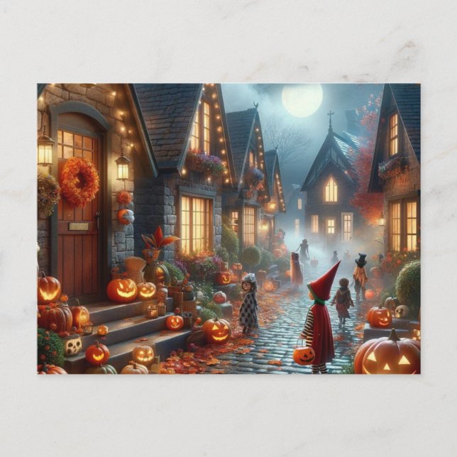 Halloween trick or treat children holiday postcard (Front)