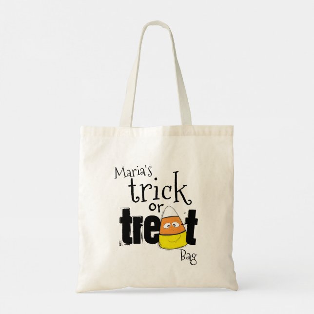 Halloween Trick Or Treat Cute Candy Corn Script Tote Bag (Back)