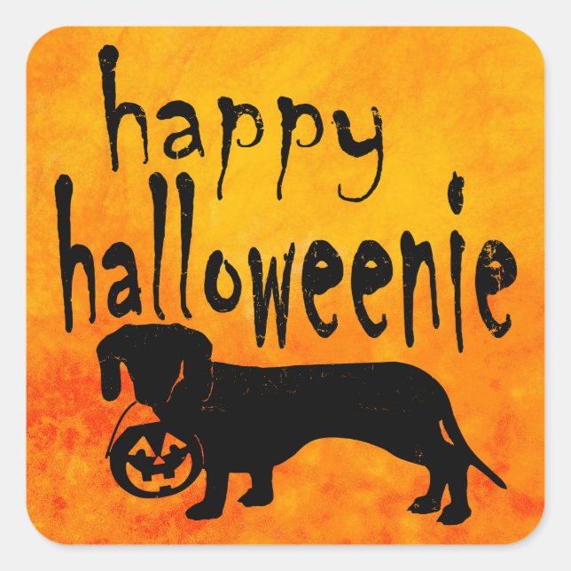 Halloween Trick or Treat Dachshund Square Sticker (Front)