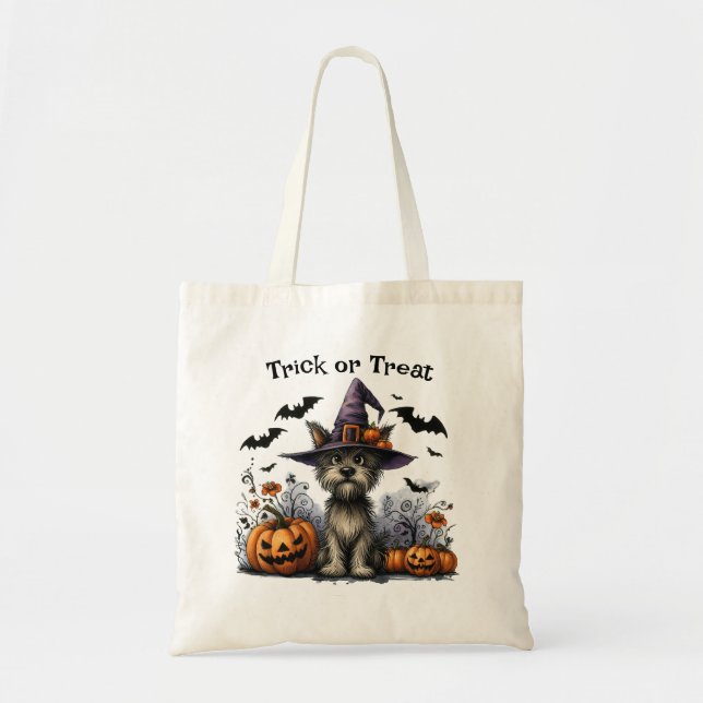 Halloween Trick or Treat Dog in a Witch's Hat Tote Bag (Front)