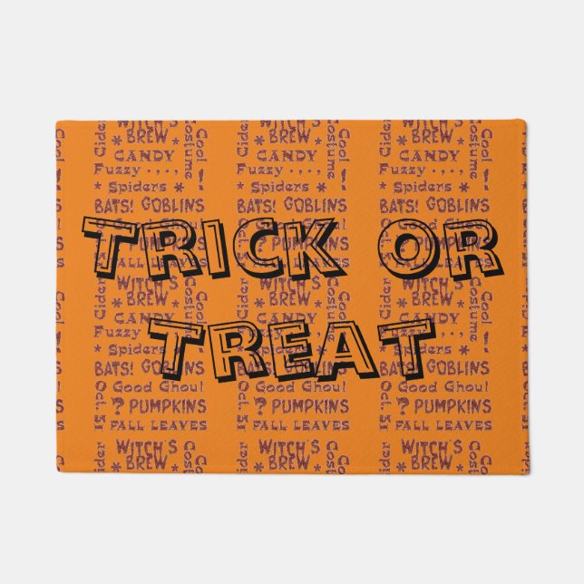 Halloween Trick or Treat Door Mat Orange Black (Front)