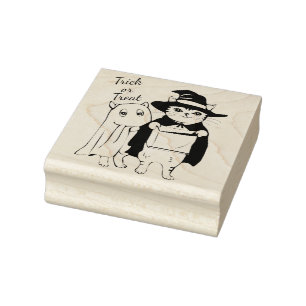 Halloween Trick or Treat Edit Text Ghost Cat Rubber Stamp