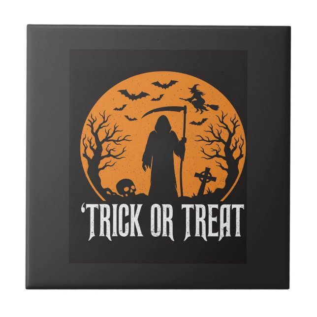 Halloween Trick or Treat Grim Reaper Design_1 Tile (Front)