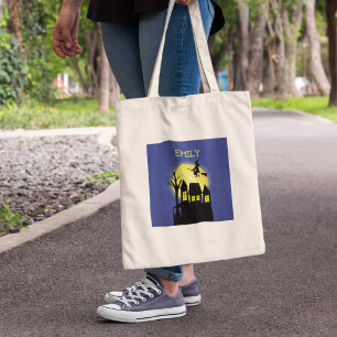 Halloween Trick Or Treat Haunted House Witch Moon Tote Bag