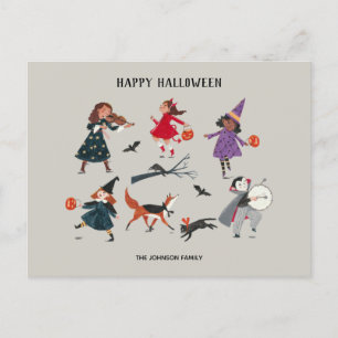 Halloween trick or treat kids holiday postcard