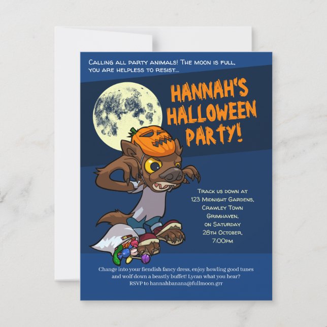 Halloween Trick Or Treat  Little Cartoon Werewolf Invitation (Front)