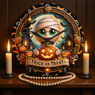 Halloween Trick or Treat Mummy Large Clock