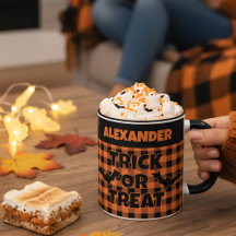 Halloween Trick or Treat Orange & Black Plaid Name
