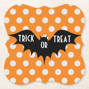 Halloween trick or treat orange polka dots paper coaster