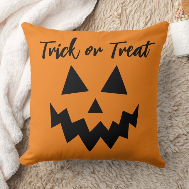 Halloween Trick or Treat Orange Pumpkin Face Cushion (Blanket)