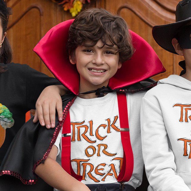 Halloween Trick or Treat Orange Typography Kids' T-Shirt (Halloween Trick or Treat Orange Typography Kids' T-Shirt)