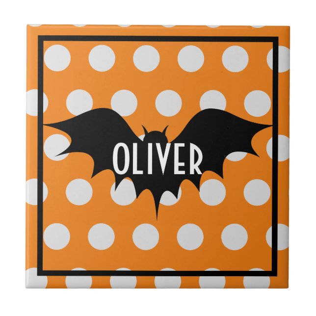 Halloween trick or treat personalised monogram tile (Front)