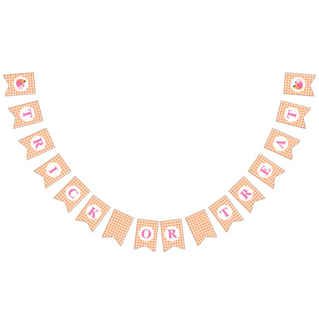 Halloween TRICK OR TREAT Pink Pumpkins and plaid Bunting (All)