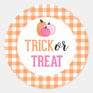 Halloween Trick or Treat pink pumpkins Classic Round Sticker