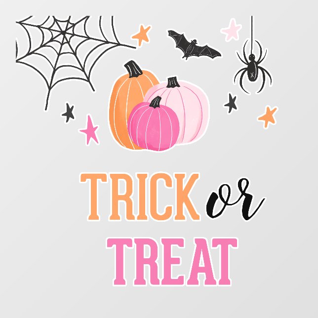 Halloween Trick or Treat Pink Pumpkins Spider Web Window Cling (Sheet)