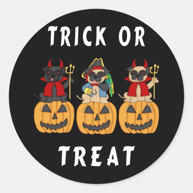 Halloween Trick or Treat Pug Dogs Classic Round Sticker (Front)