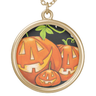 Halloween Trick or Treat Pumpkin and Candy Corn Gold Plated Necklace