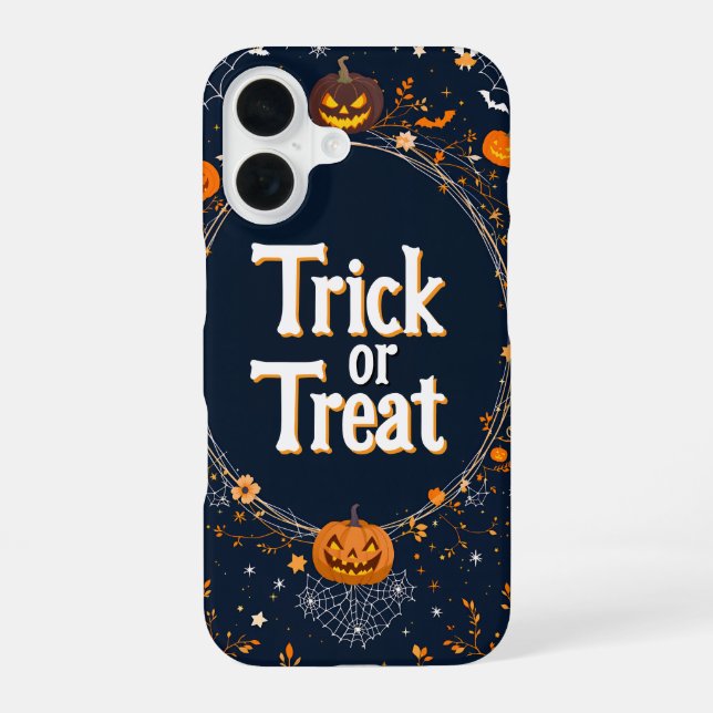 Halloween Trick or Treat Pumpkin Design iPhone 16 Case (Back)