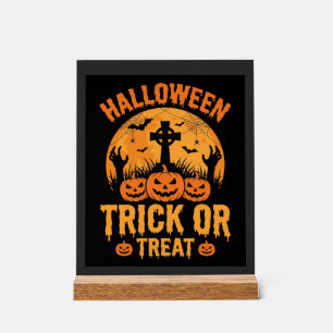 Halloween Trick or Treat Pumpkin Graveyard Design Acrylic Sign