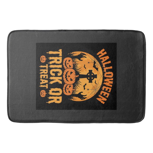 Halloween Trick or Treat Pumpkin Graveyard Design Bath Mat (Front)
