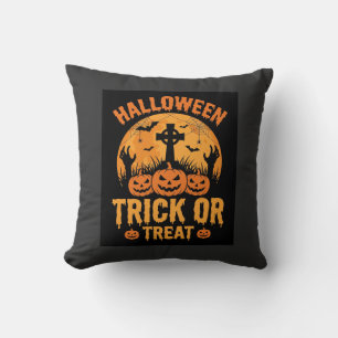 Halloween Trick or Treat Pumpkin Graveyard Design Cushion