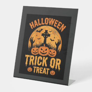 Halloween Trick or Treat Pumpkin Graveyard Design Pedestal Sign